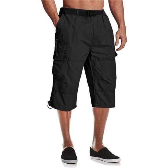 Shorts Mens Capri Pants Twill Elastic Below Knee Cargo Shorts With 7